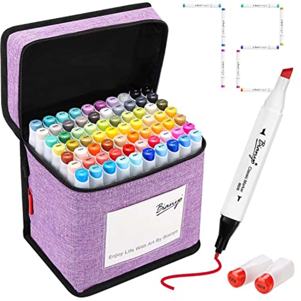 Bianyo 72 Primary Colors Alcohol Markers Set, Double Tipped Bullet & Chisel  Art Marker Set for Coloring, Drawing, Sketching, 71 Classic Colors+1  Blender+1 Swatch+1 Purple Travel Case